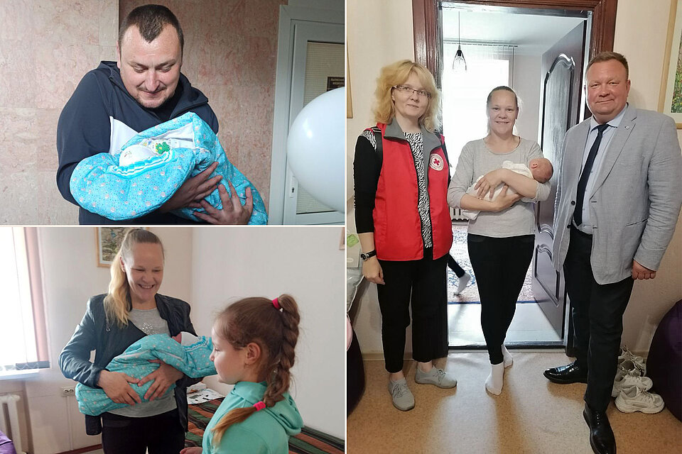 Aleksandr und Familie Collage mit junger Mutter, Vater und Baby