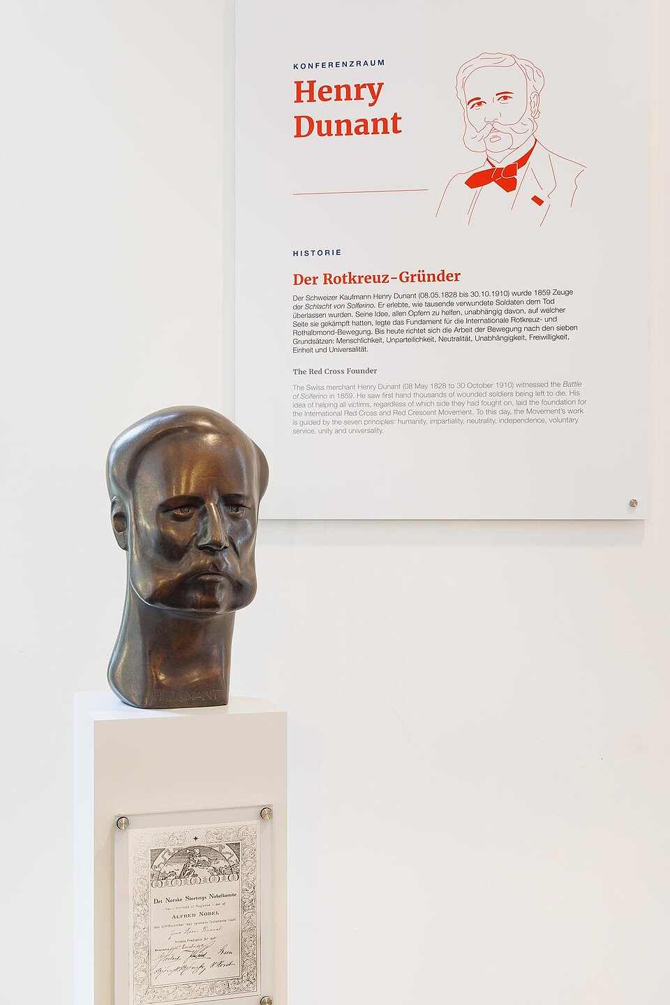 Bronzebüste von Henry Dunant mit Infotafel