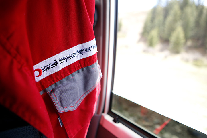 Rothalbmond-Jacke am Fenster